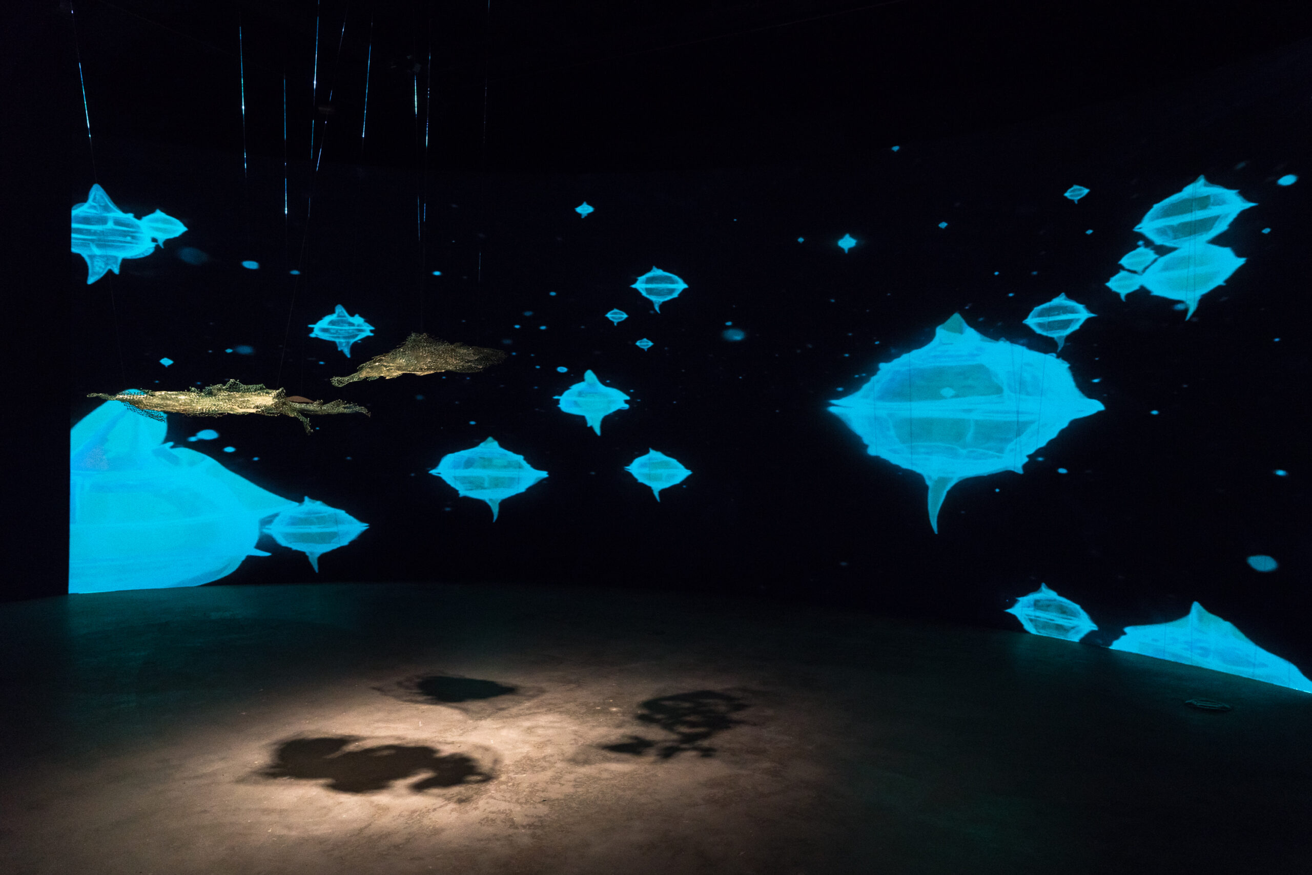 Susanne M. Winterling, planetary opera in three acts, divided by the currents, 2018, vue d’installation à VOX dans le cadre de MOMENTA 2021. Photo : Jean-Michael Seminaro