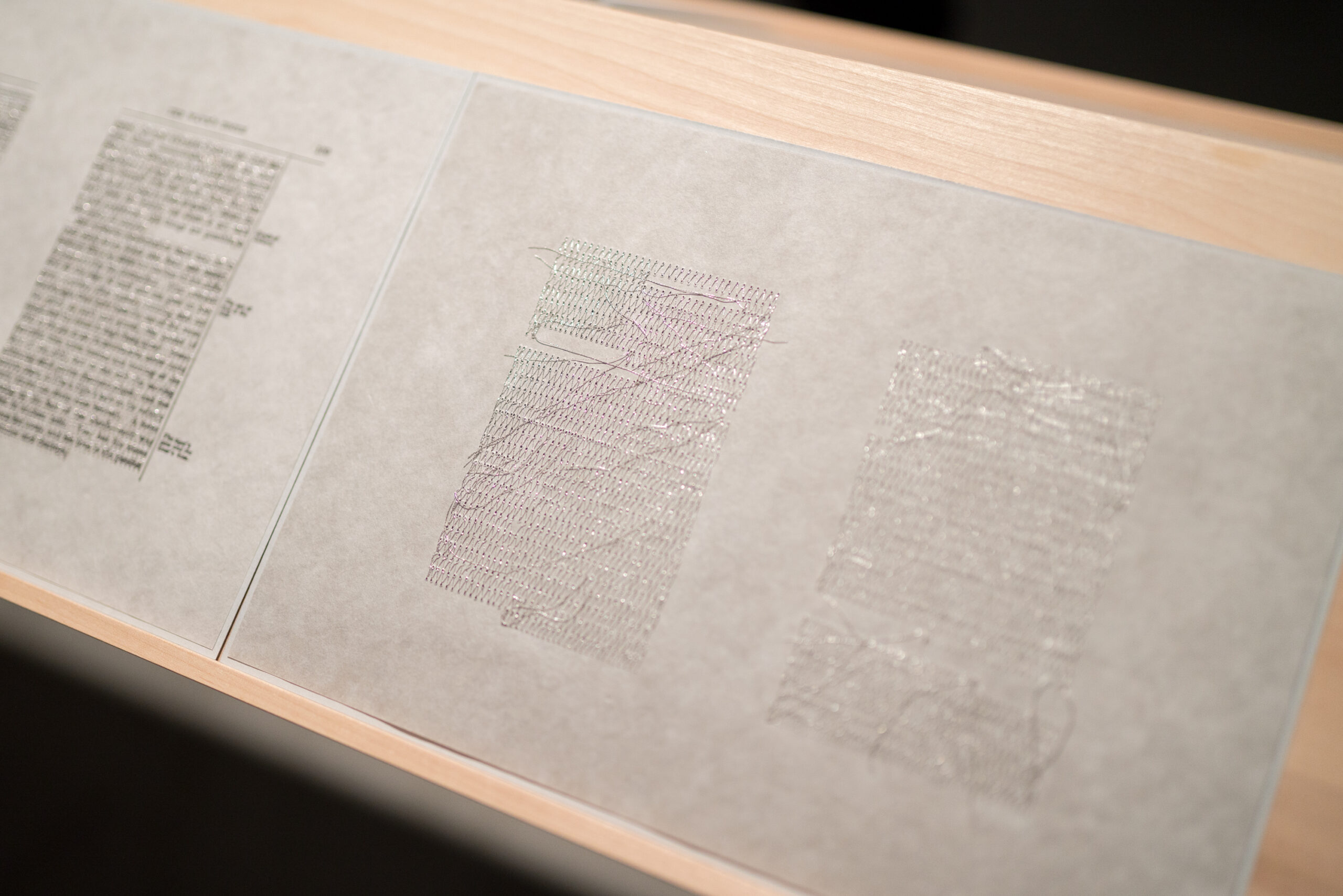 Jen Bervin, The Sea (detail), 2021, installation view at VOX as part of MOMENTA 2021. Photo: Jean-Michael Seminaro