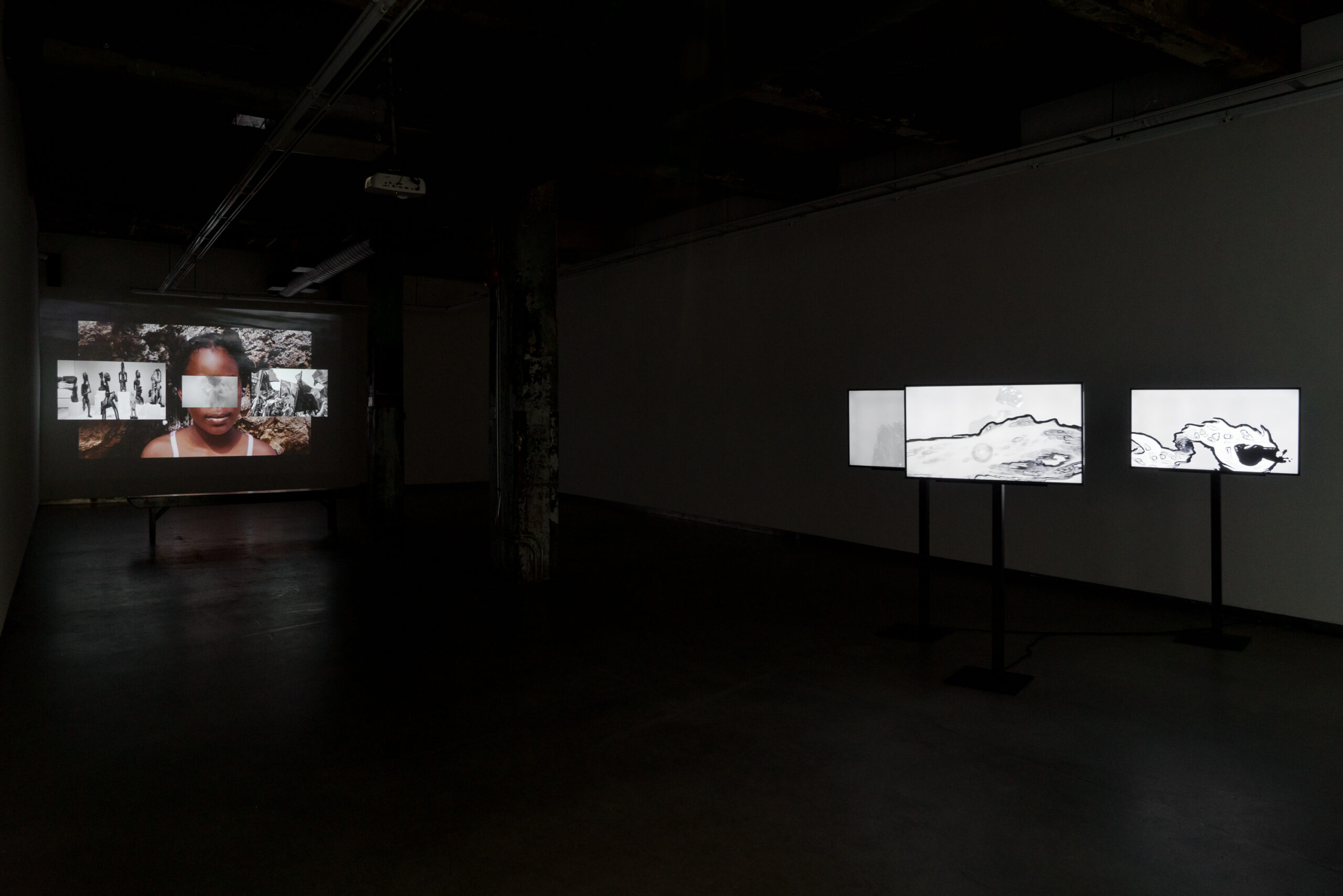 Des tentacules façonnant le monde, vue de l’exposition présentée à la Fonderie Darling dans le cadre de MOMENTA 2021. Photo : Jean-Michael Seminaro