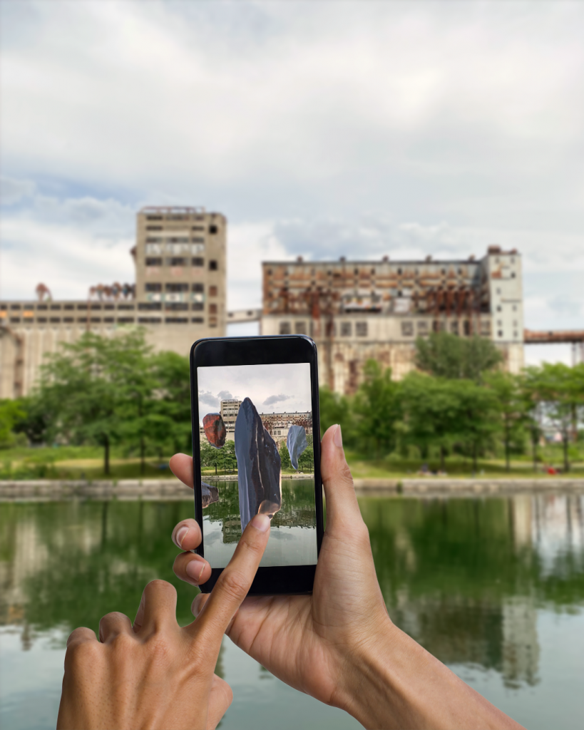 Ts̱ēmā Igharas, Emergence, augmented reality artwork documentation, 2021. Photo editing: Amélie Labrosse