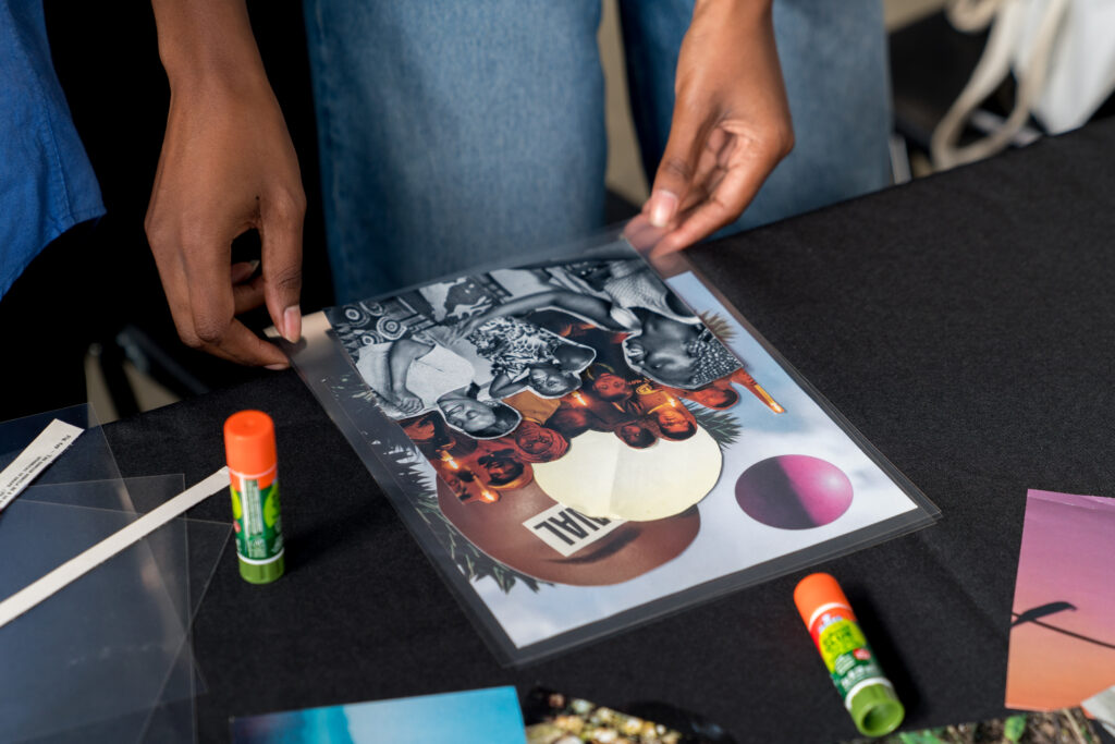 Imagination and Other Powerful Futures, creative and reflective workshop in collaboration with Never Was Average and the Fonderie Darling as part of MOMENTA 2021. Photo: Jean-Michael Seminaro